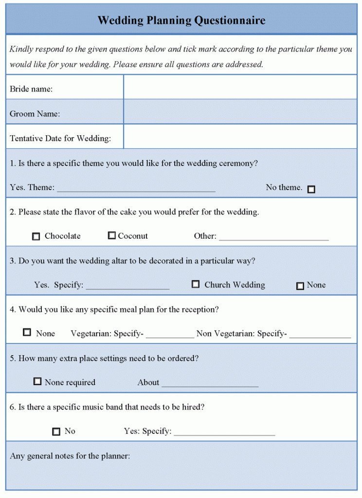 Wedding graphy Questionnaire Template