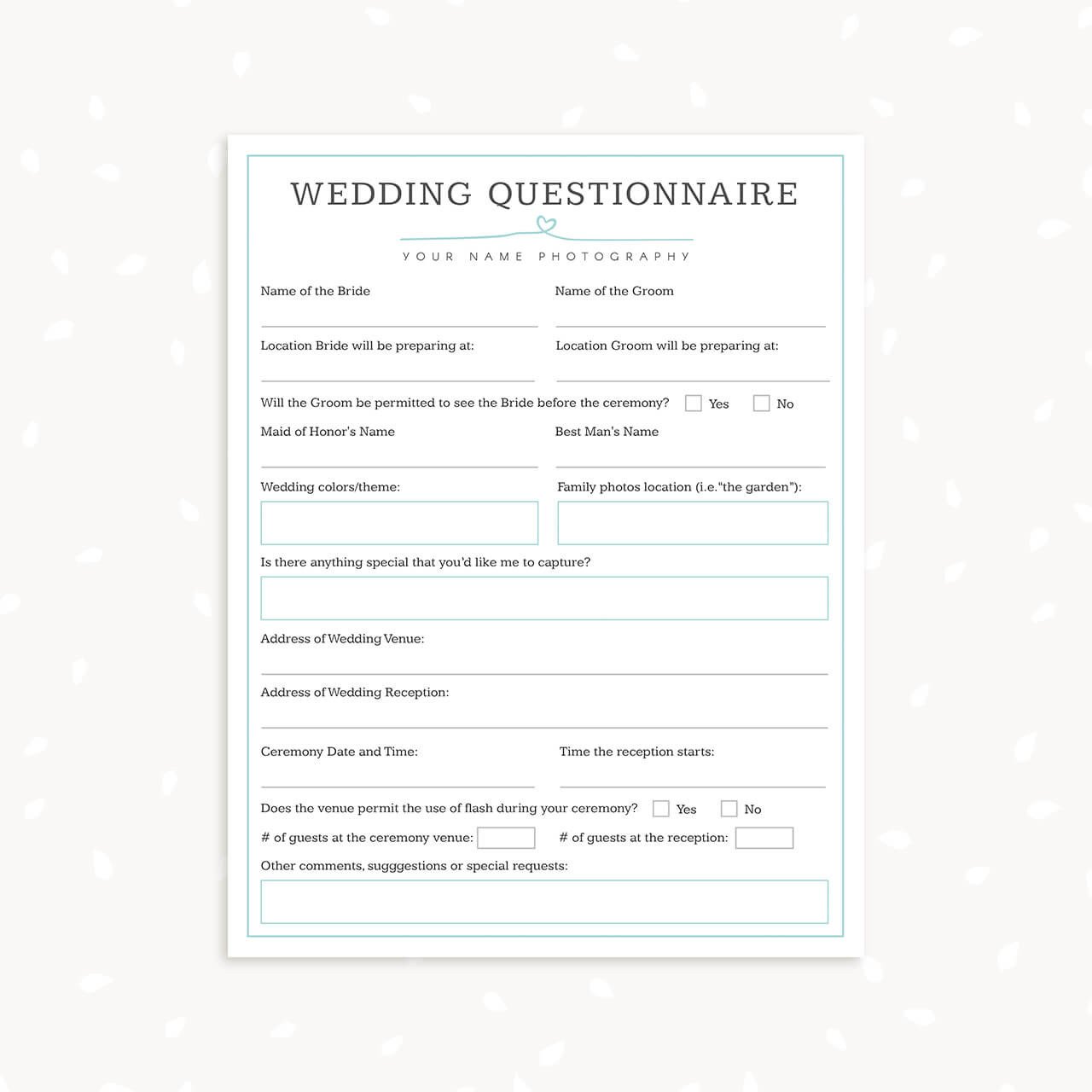 Wedding photography questionnaire template Strawberry Kit