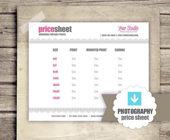 graphy Price List Pricing Sheet for graphers
