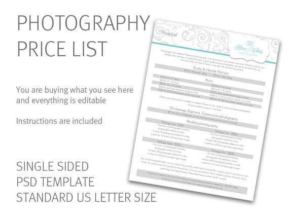 graphy price list template price guide photography