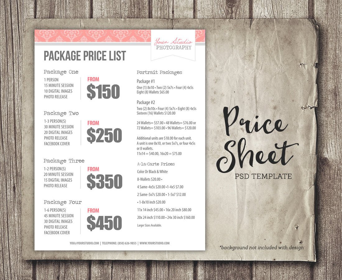 Price List Template graphy Price Sheet Marketing