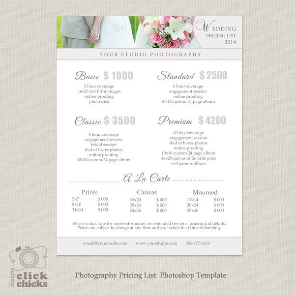 Wedding graphy Package Pricing List Template