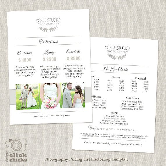 Wedding graphy Pricing List Template graphy