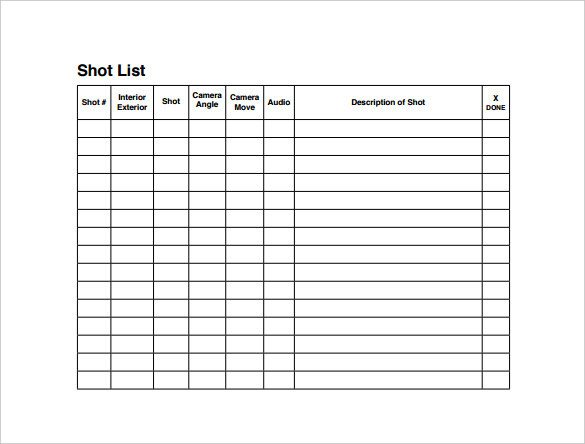 Shot List Template 10 Download Free Documents in Word PDF