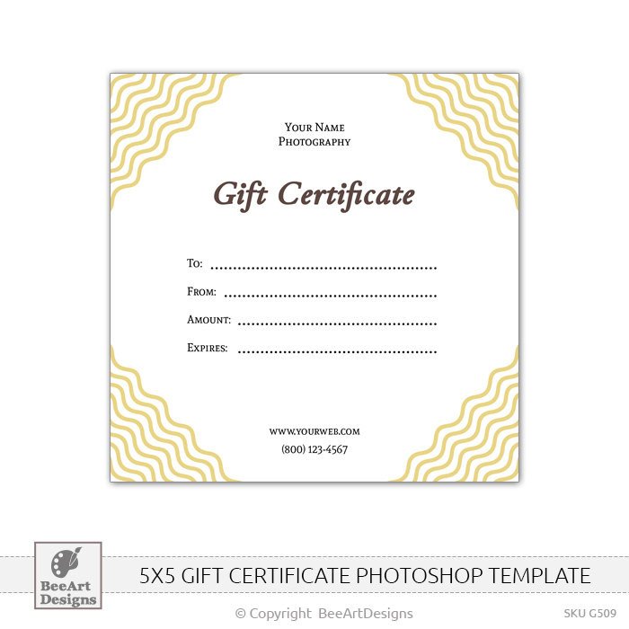 5x5 Gift Certificate PSD shop Template for by