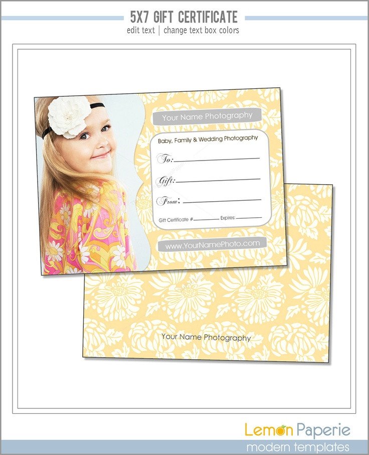 5x7 and 4x6 Gift Certificate Template Fresh Blossoms PSD