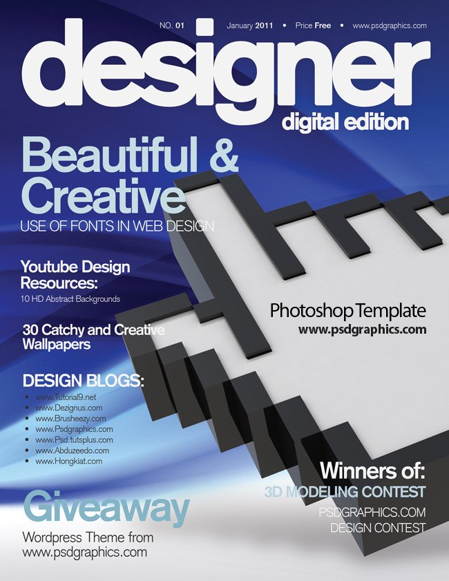 Blue magazine cover design PSD print template