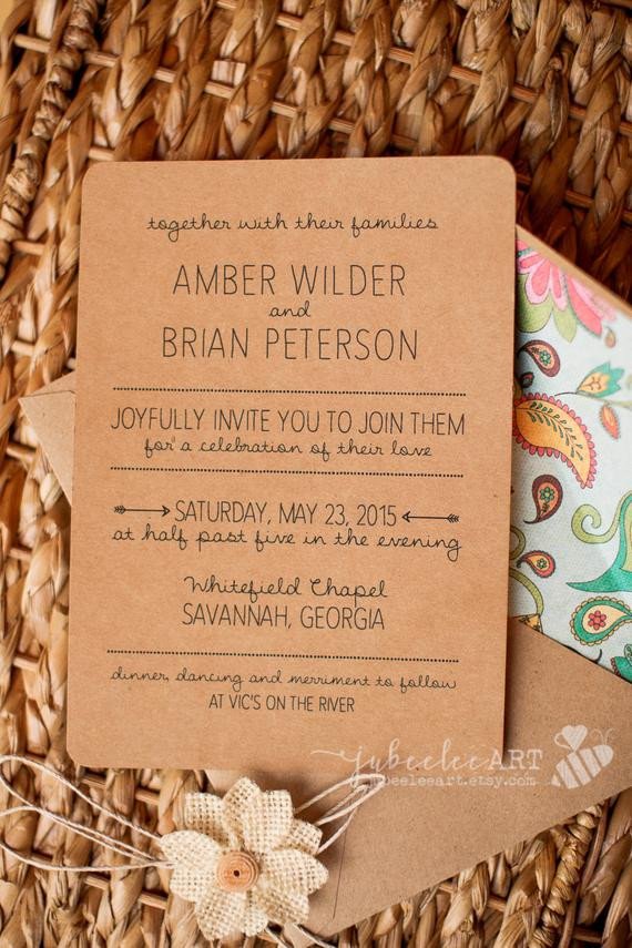 Rustic hand lettered shop template wedding invitation