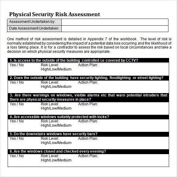 10 Sample Security Risk Assessment Templates PDF Word