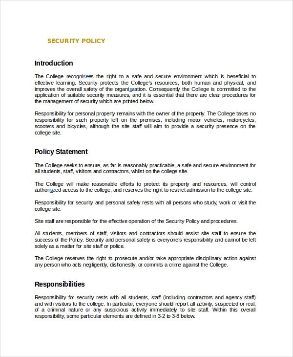 Policy Template 10 Free Word PDF Document Downloads