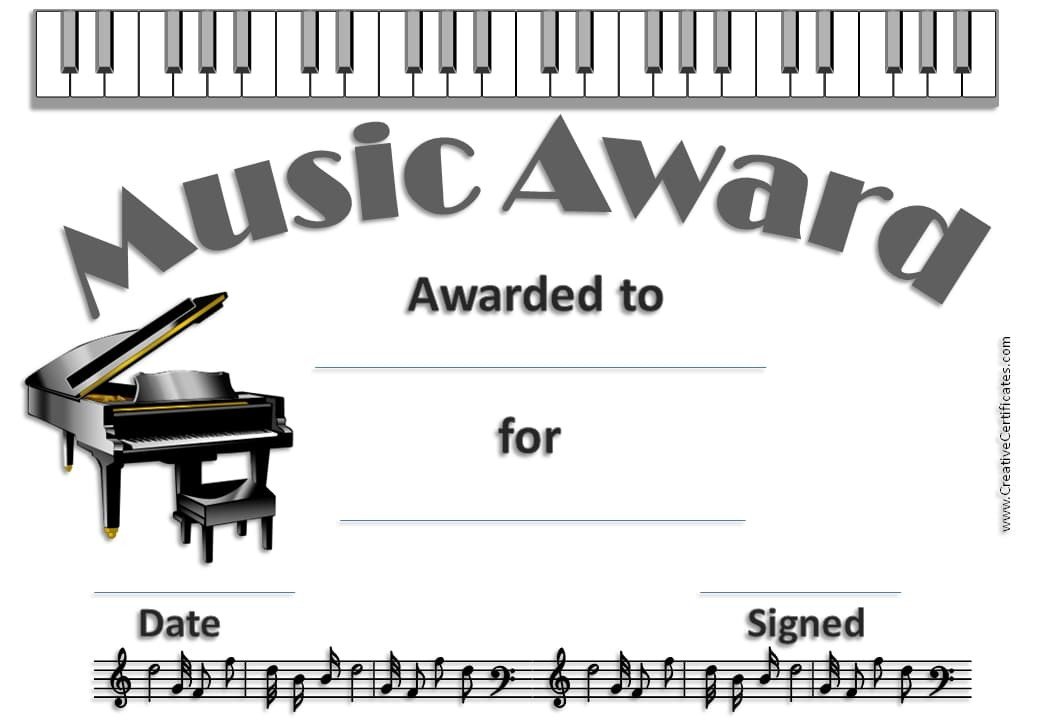 Free Editable Music Certificate Template Free and