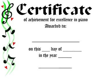 Piano Award Certificate