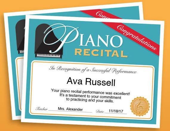 Piano Recital Certificate Piano Award Printables child