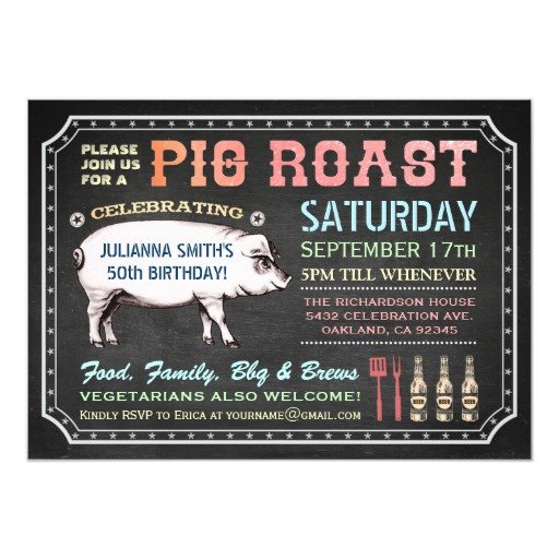 Chalkboard Pig Roast Invitations Classy & Casual