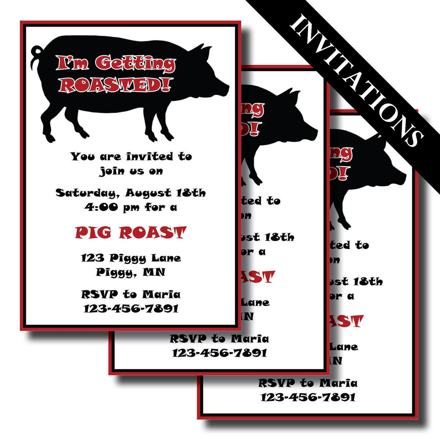 PIG ROAST Printable Invitation and Party by LeslieMarieDesigns