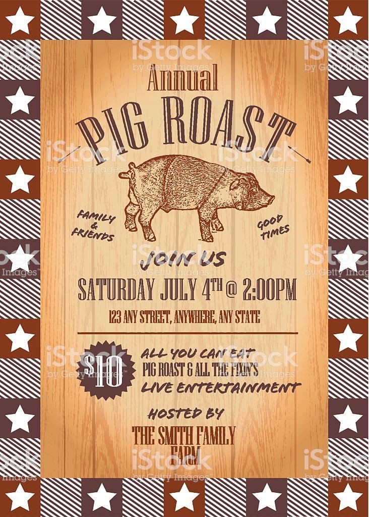 Summer Bbq Pig Roast Invitation Design Template Stock