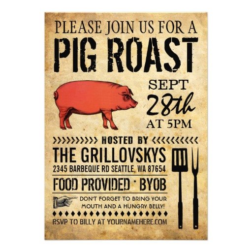 Vintage Rustic Pig Roast Invitation II 5" X 7" Invitation