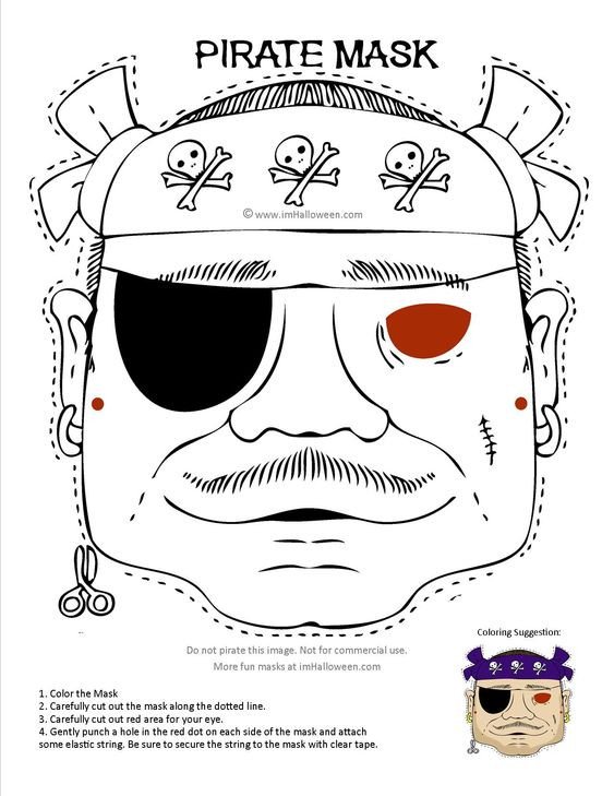 Pirate Mask coloring page printout More fun at