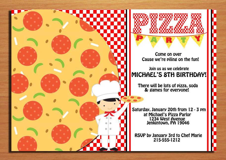 Pizza Party Customized Printable Birthday Party Invitation