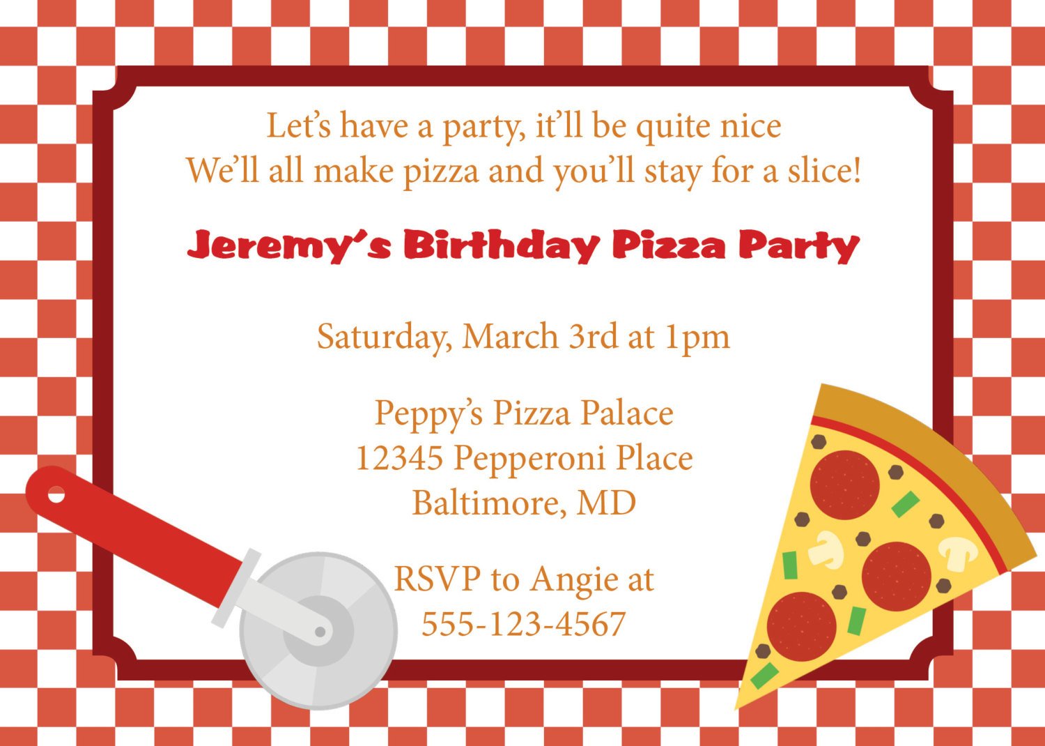 Pizza Party Invitation Invite DIY Printable