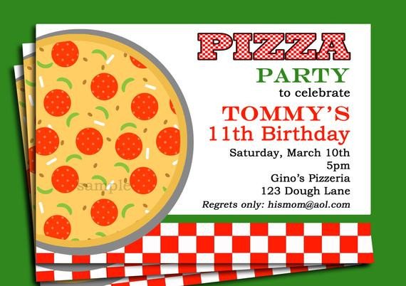 Pizza Party Invitation Printable or Printed with FREE SHIPPING