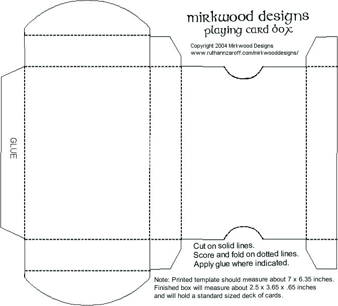 Deck Playing Card Box Templates to Pin on