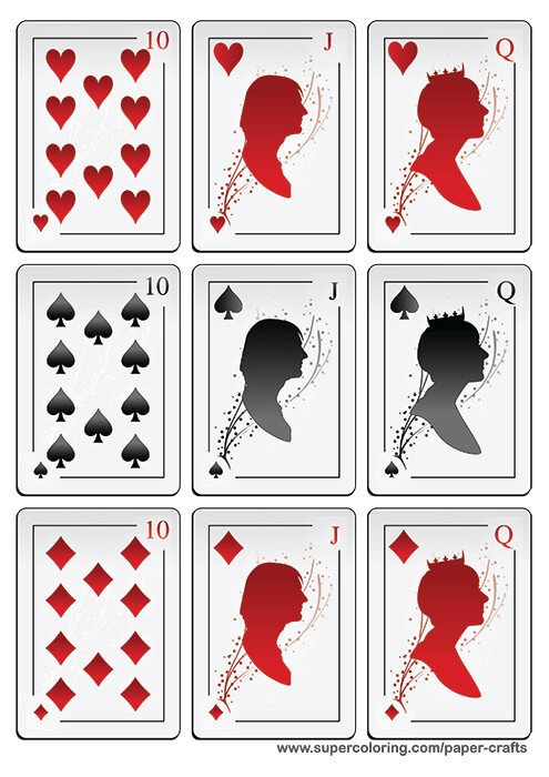 Deck of Playing Cards with Silhouettes Printable Template