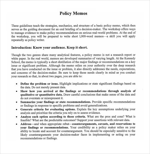 Sample Policy Memo 10 Documents in Word PDF Google Docs