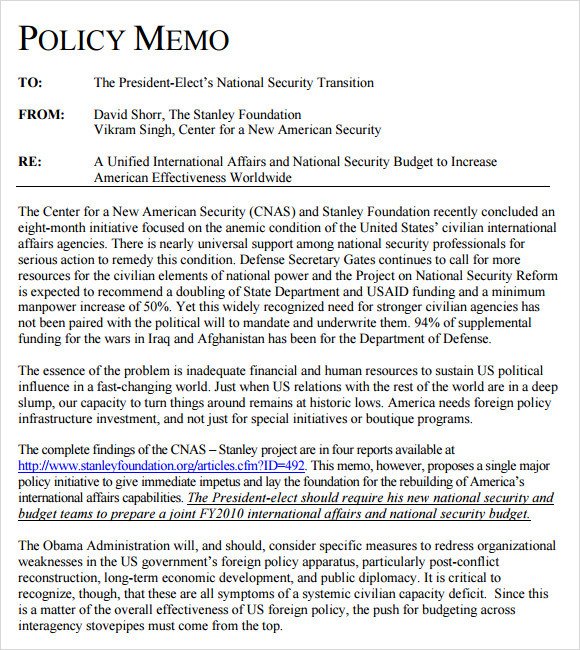 Sample Policy Memo 14 Documents in PDF Google Docs Word