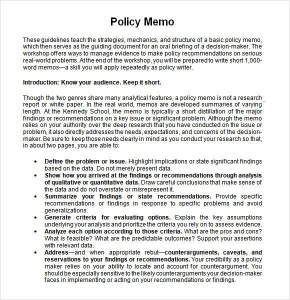 Sample Policy Memo 14 Documents in PDF Google Docs Word