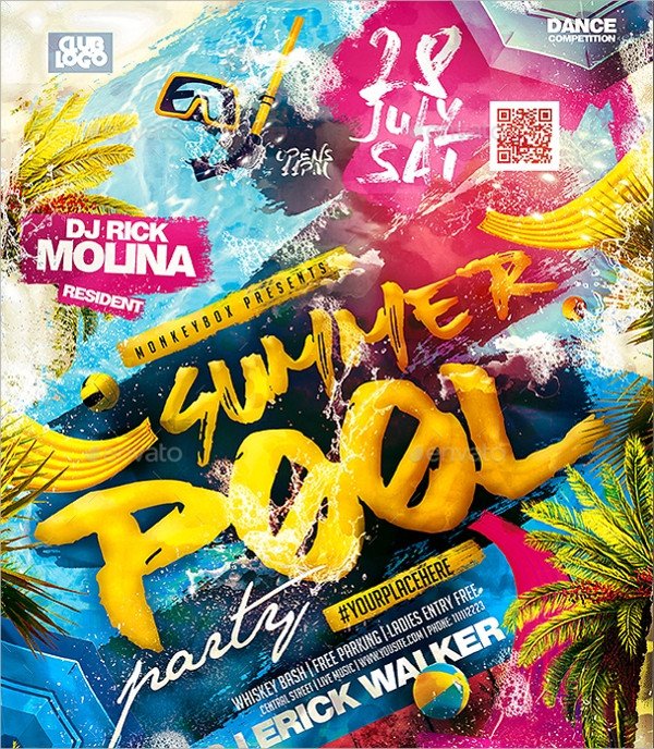 18 Pool Party Flyer Templates PSD Free EPS Format