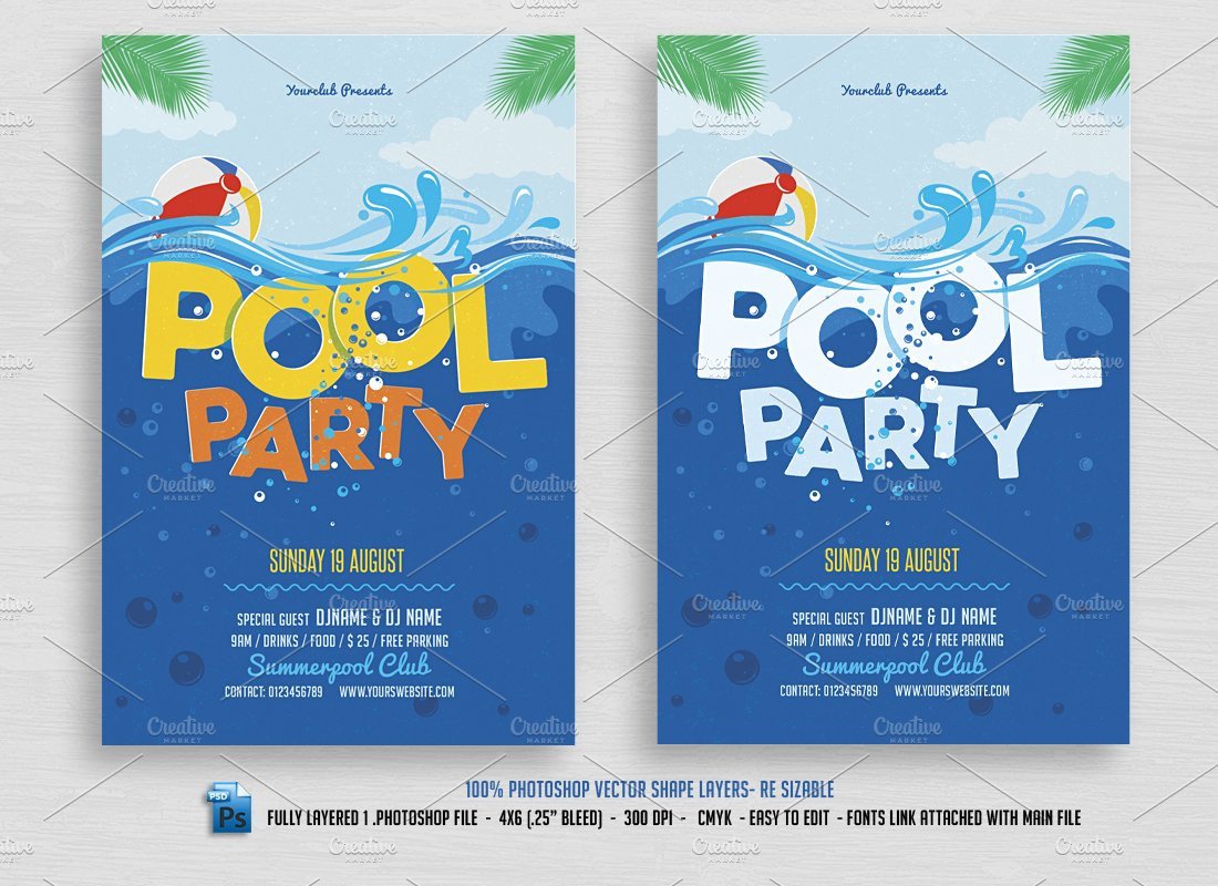 Pool Party Flyer Template Pool Party Flyer Flyer Templates Creative Market