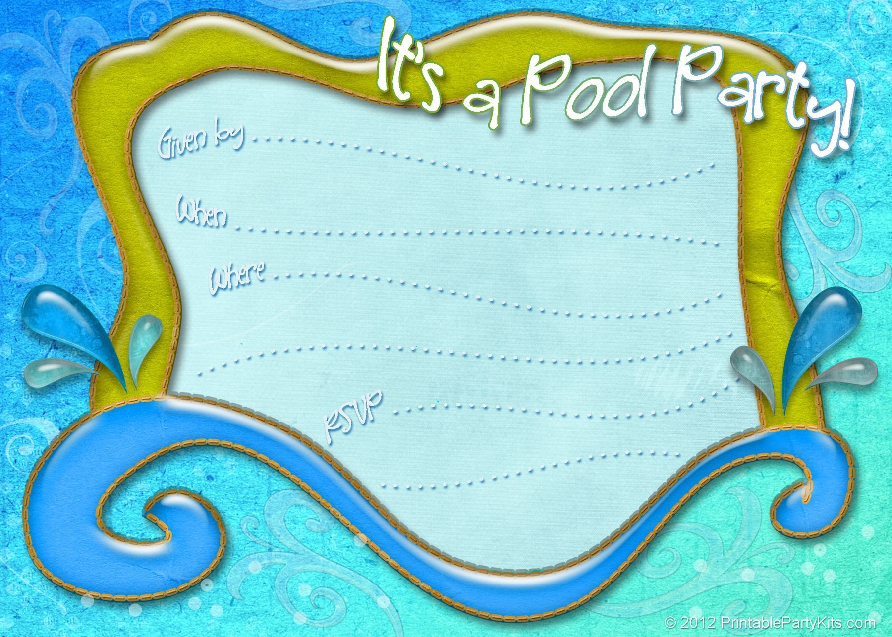 Free printable pool party invitation template from