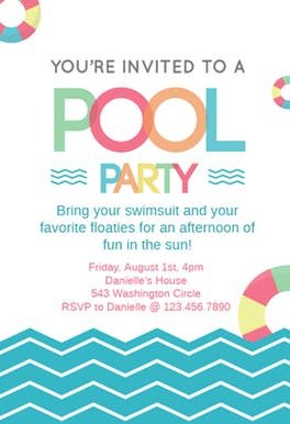 Fun Afternoon Pool Party Invitation Template Free