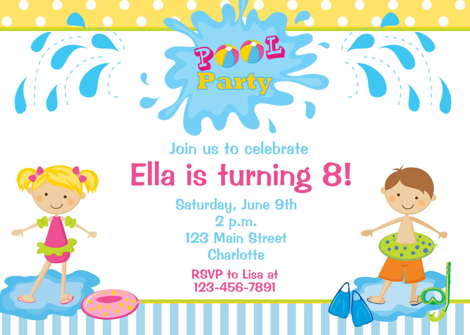 Pool party birthday invitation pool party by TheButterflyPress