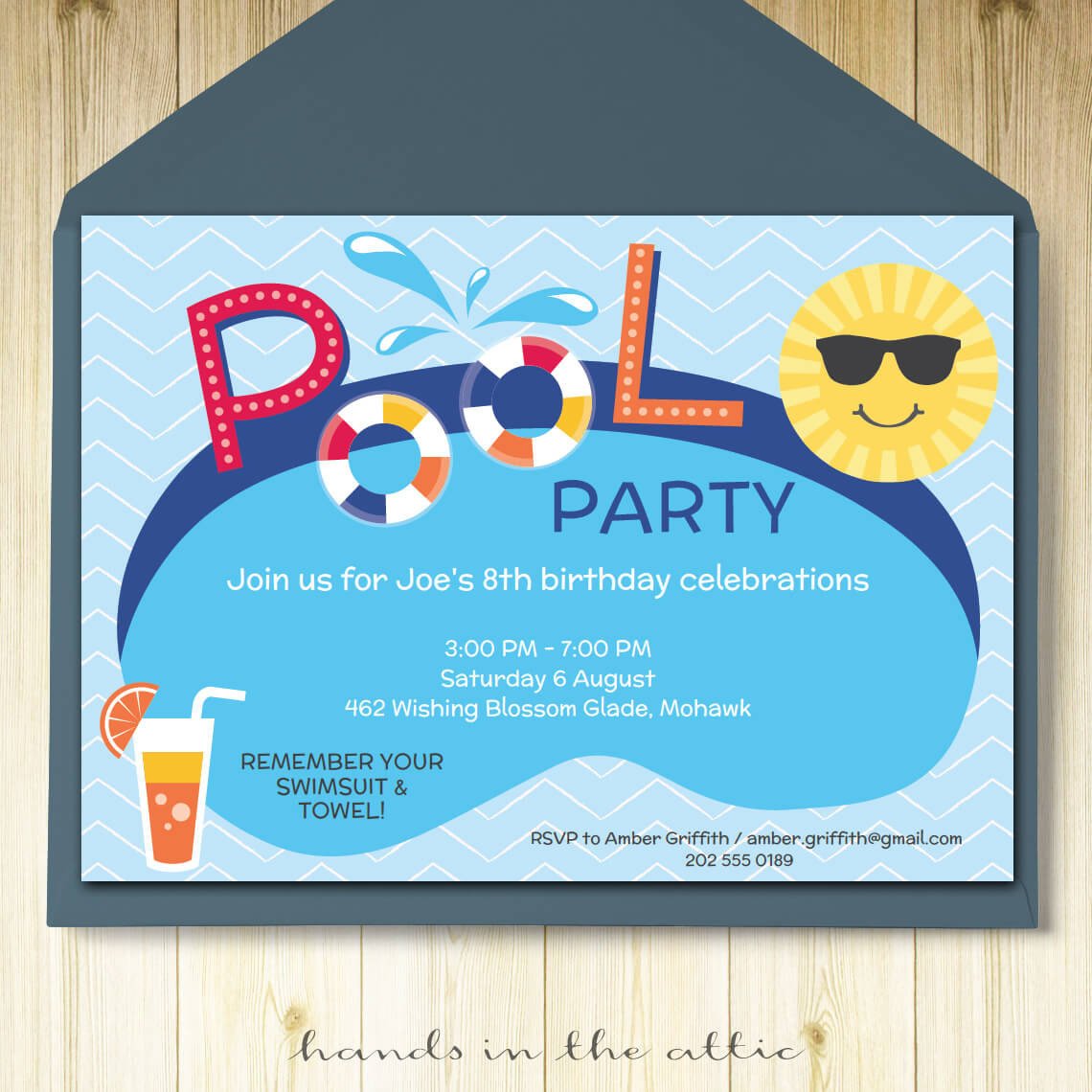 Pool party invitation card editable template party printable