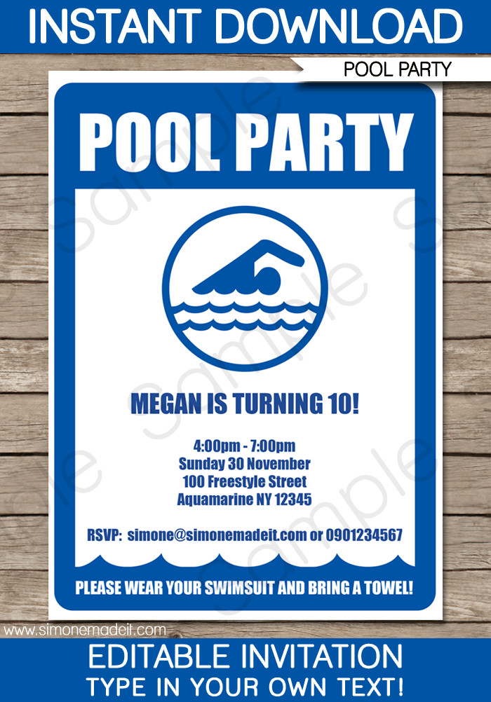 Pool Party Invitations Birthday Party