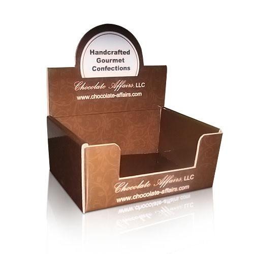 Chocolate Foldable Cardboard Countertop Display Boxes UV