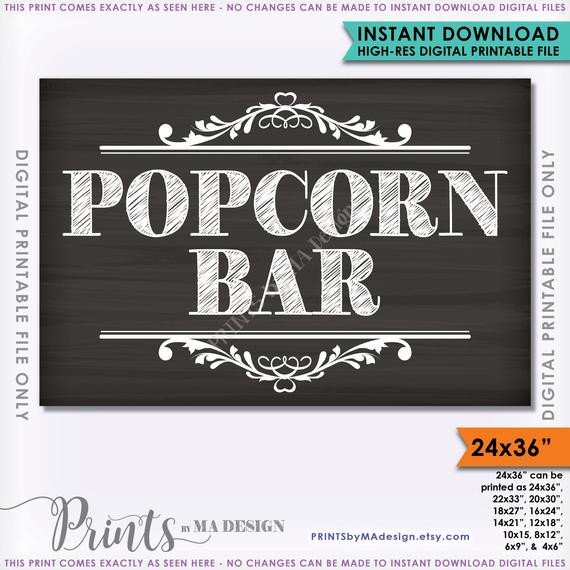 Items similar to Popcorn Bar Sign Popcorn Wedding Sign