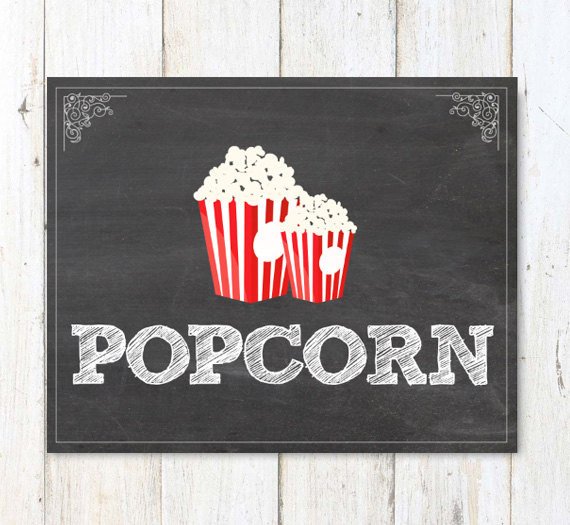 Popcorn Bar Sign INSTANT DOWNLOAD Two files 8x10 and 11x14