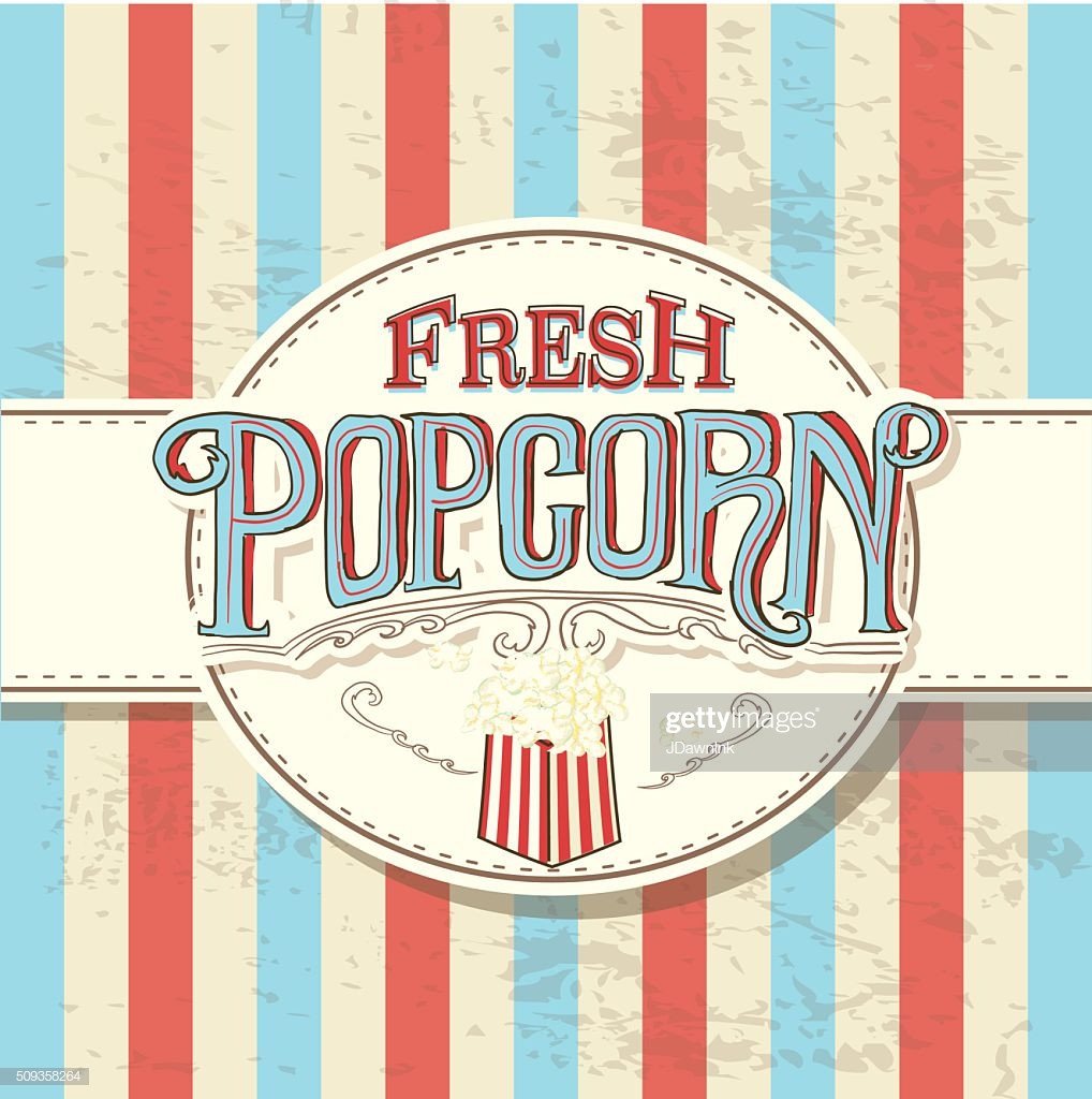 Retro Fresh Popcorn Hand Lettered Sign Design Vector Art