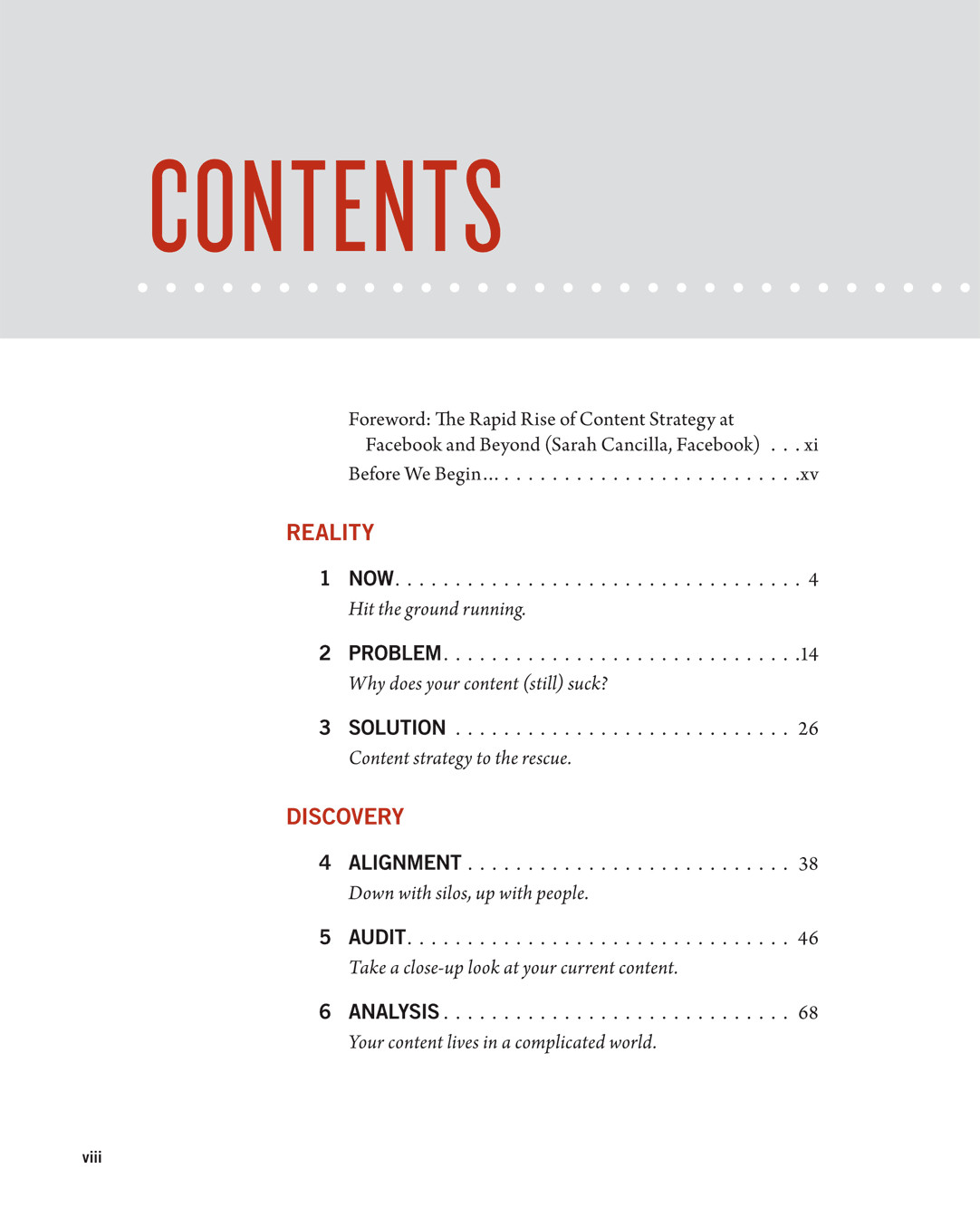 Clean modern table of contents The Book