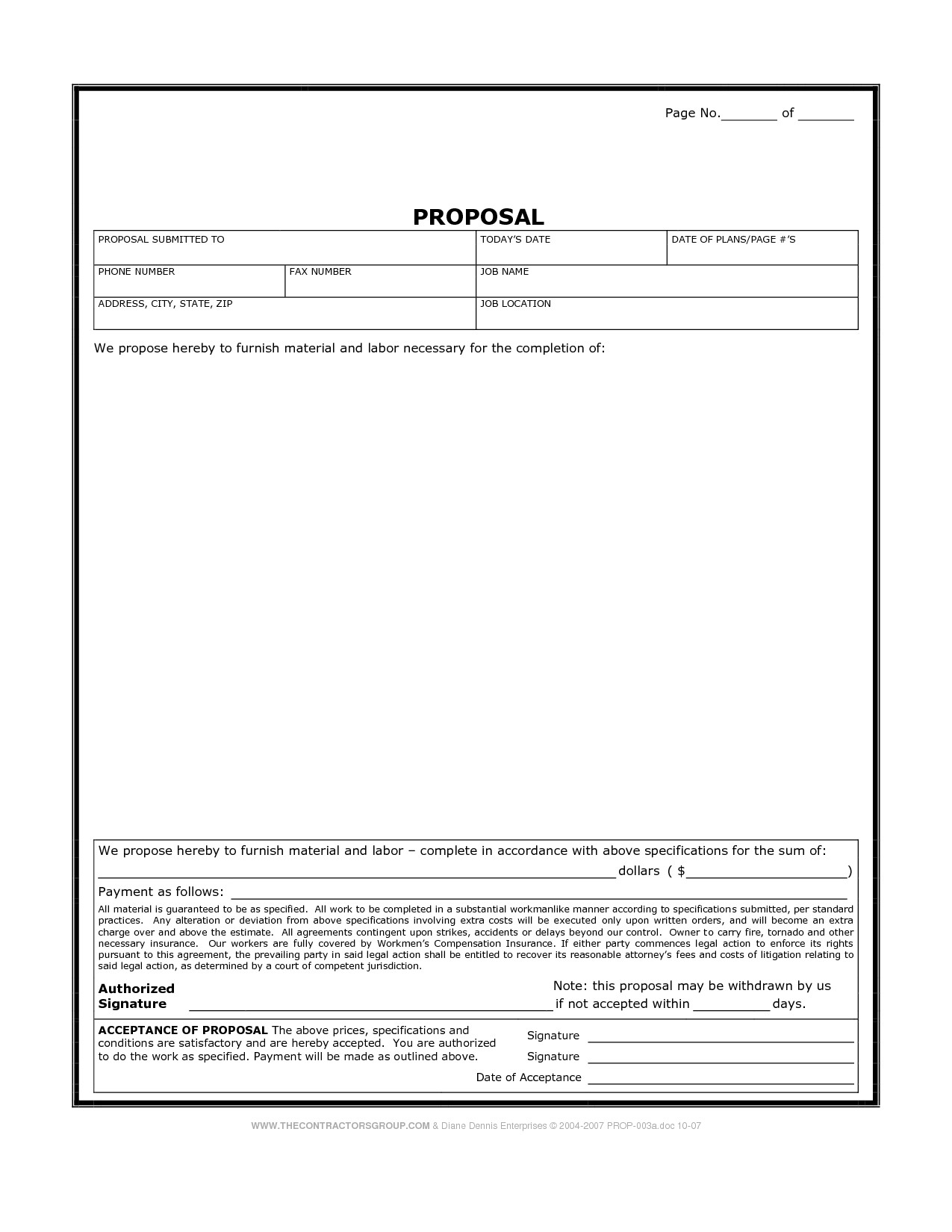 Printable Blank Bid Proposal Forms