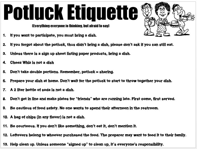 Who s ing to Dinner Potluck Etiquette