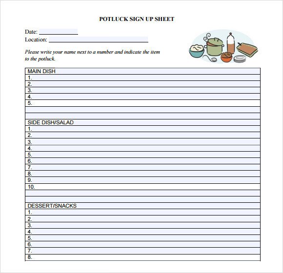 Sample Sign Up Sheet 13 Example Format