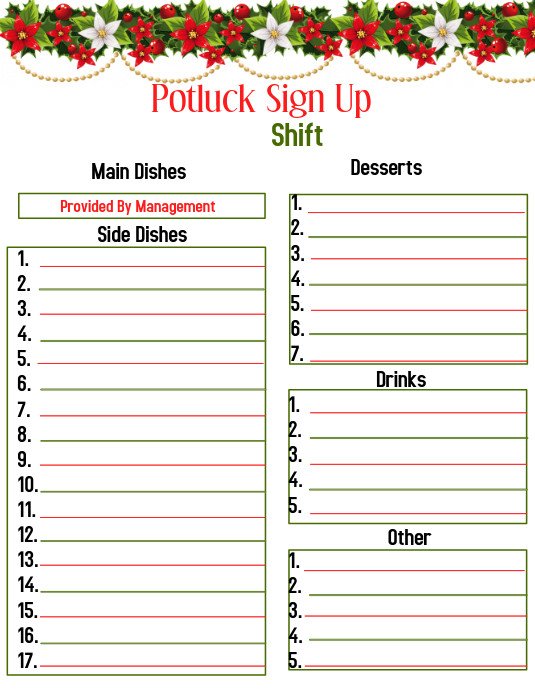 Potluck Sign up Template