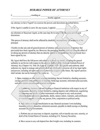 Durable Power of Attorney Simple POA Form