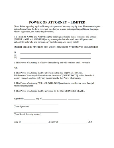 Limited Power of Attorney Form Download Create Fill