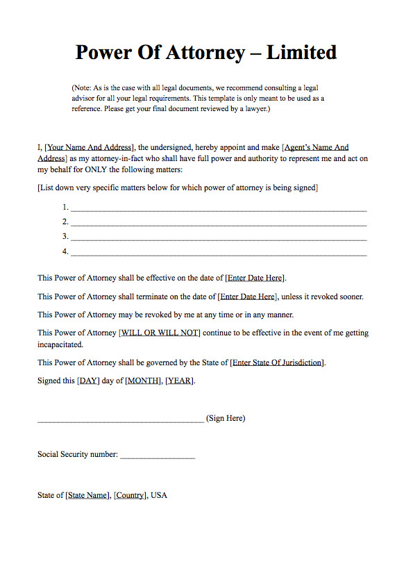 Power of Attorney Form Free Download