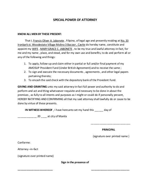 Printable Sample Power Attorney Template Form